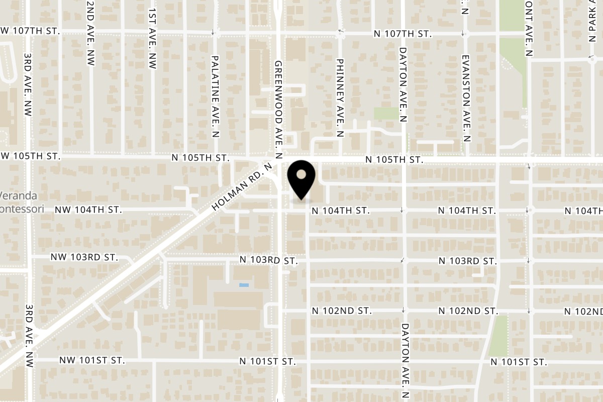 Map showing the location of Gyro Time on 10400 Greenwood Ave N in Seattle